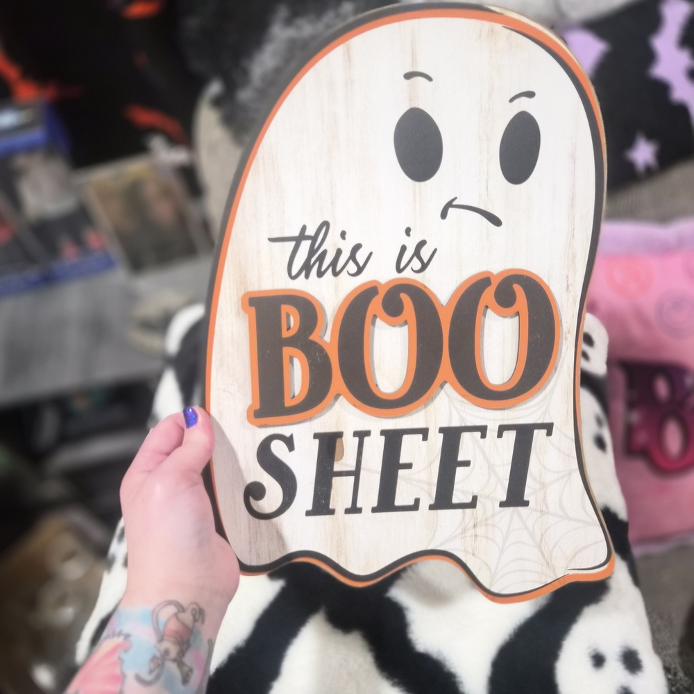 Halloween Ghost Sign with Orange and Black Text